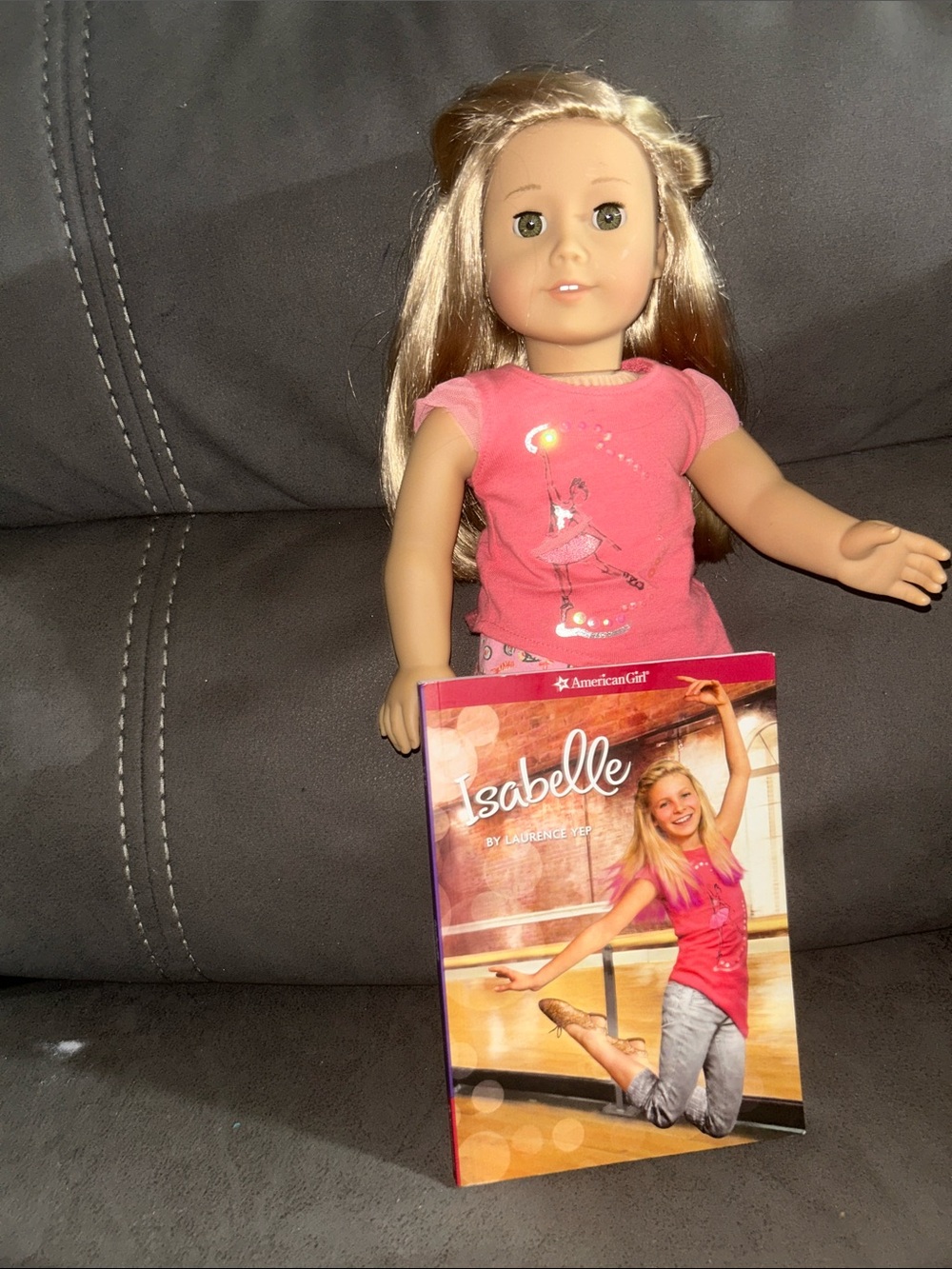 American Girl Blonde Doll in Pink Top with Isabelle Book